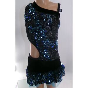 Dance Costume Large Child Blue Pumpers Jazz Latin Contemporary Skirt Cutouts